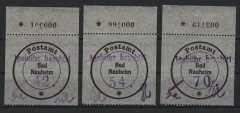 Lockalausgaben, West, 1945, Bad Nauheim, Mi.- Nrn.: A1- A3 (unverausgabte!), je mit OR mit Bogennr.! **! Luxusqualität! Selten!
