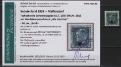III. Reich / Dt. Bes. Sudetenland, 1938, Maffersdorf, Mi.- Nr.: 124, gestempelt! Akt. FB Brunel VPeV. : e+e! Selten!