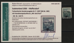 III. Reich / Dt. Bes. Sudetenland, 1938, Maffersdorf, Mi.- Nr.: 126, gestempelt! Akt. FB Brunel VPeV. : e+e! Selten!