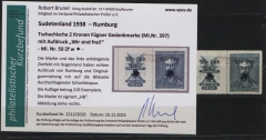 III. Reich / Dt. Bes. Sudetenland, 1938, Rumburg, Mi.- Nr.: 50 Zf w, *! Akt. FB Brunel VPeV. : e+ ...! Selten! Auflage 219 Stk.!