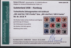 III. Reich / Dt. Bes. Sudetenland, 1938, Rumburg, Mi.- Nr.: 24- 35, *! Akt. FB Brunel VPeV, : e+e! Selten!