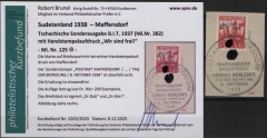 III. Reich / Dt. Bes. Sudetenland, 1938, Maffersdorf, Mi.- Nr.: 125, auf kl. Briefstk.! Akt. FB Brunel VPeV, : e+e! Selten! Auflage 200 Stk.!