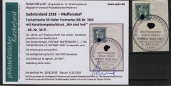 III. Reich / Dt. Bes. Sudetenland, 1938, Maffersdorf, Mi.- Nr.: 34, auf kl. Briefstk.! Akt. FB Brunel VPeV, : e+e! Selten!