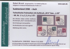 III. Reich / Dt. Bes. Sudetenland, 1938, Asch, Mi.- Nr.: 1Ia, 2, 3, 4a + 5, je auf kl. Briefstück! Akt. FB Brunel VPeV. : e+ e! Selten!
