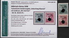 III. Reich / Dt. Bes. Sudetenland, 1938, Mährisch- Ostrau, Mi.- Nr.: 28 + 29, (*) o. G.! Akt. FB Brunel VPeV. : e+ ...! Selten! Auflage ca. 300 Sätze!