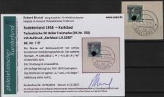 III. Reich / Dt. Bes. Sudetenland, 1938, Karlsbad, Mi.- Nr.: 7, auf kl Briefstück! Akt. FB Brunel VPeV. : e+ e! Selten!