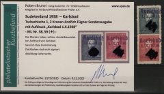 III. Reich / Dt. Bes. Sudetenland, 1938, Karlsbad, Mi.- Nr.: 58 + 59, (* / o.G.)! Akt. FB Brunel VPeV. : e+ e! Selten!
