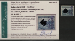 III. Reich / Dt. Bes. Sudetenland, 1938, Karlsbad, Mi.- Nr.: 19 S, *! Akt. FB Brunel VPeV. : e+ ... e! Selten! Auflage 58 Stk.!