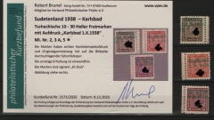 III. Reich / Dt. Bes. Sudetenland, 1938, Karlsbad, Mi.- Nr.: 2, 3 A + 5, *! Akt. FB Brunel VPeV. : e+ ... e! Selten!