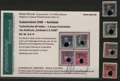 III. Reich / Dt. Bes. Sudetenland, 1938, Karlsbad, Mi.- Nr.: 6- 9, *! Akt. FB Brunel VPeV. : e+ ... e! Selten!