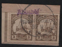 Dt. Kolonien, Stempel, DSWA, 1904, Mi.- Nr.: 11 (2x), auf kl. Briefstück! Mit Wanderstempel Abbabis! Dekorativ und selten!