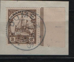 Dt. Kolonien, Stempel, Kamerun, 1909, Dume auf Mi.- Nr.: 7, mit kl. Briefstück! Tiefstgeprüft Mannsfeld BPP! Luxusstück! Selten!