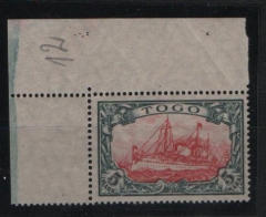 Dt. Kolonien, Togo, 1915, Mi.- Nr.: 23 II A mit Er., ** , tiefstgeprüft R.- Steuer BPP! Selten! Qualitätsstück! Hochdekorativ!