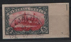Dt. Kolonien, Samoa, 1907, Mi.- Nrn.: 19 (mit Sr.), gestempelt, auf kl. Briefstück, tiefstgeprüft Pfenninger, u.a.! Sehr selten!