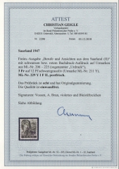 Saarland, 1947, Mi.- Nrn.: 229 Y I F II! **! Urdruck! FA Geigle BPP! Echt und einwandfrei! Große Rarität des Saarlandes!