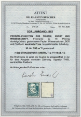 DDR, 1953, Mi.- Nr.: 332 va YI, gestempelt, aktuelles Fotoattest Dr. Ruscher BPP: echt und einwandfrei! Luxusstück! RR!