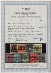 Bizone, 1948, Mi.- Nrn.: I- IX/I DD, **! Fotoattest Schlegel BPP; e+e! Sehr selten!