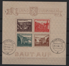 Thüringen, 1946, Bl. 4 ya, gestempelt, mit  Fotoattest Ströh BPP: e + e!, Qualitätsstück, sehr selten!