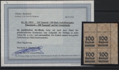 DR, Infla, 1923, Mi.- Nr.: 289 b, im ER- 4er- Block mit Druck auf der Gummiseite! (!!!), **, Bef. Bechtold BPP! Sehr selten!