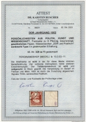 DDR, 1953, Mi.- Nr.: 329 za YI, gestempelt, aktuelles Fotoattest Dr. Ruscher BPP: echt + ...! Gutes Bedarfsstück! RR!