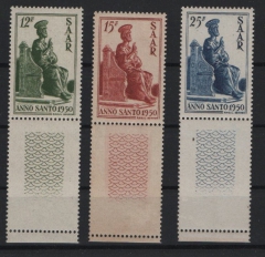 Saarland, 1950, Mi.- Nr.: 293- 295, je mit unten anhängendem Leerfeld, **! Selten!