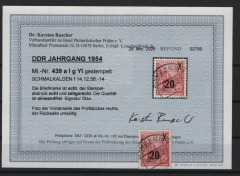 DDR, 1954, Mi.- Nr.: 439 a I g YI, gestempelt, aktueller Befund Dr. Ruscher BPP: e + e! Luxusstück! Sehr selten!