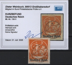 DR, Infla, 1920 / 21, Mi.- Nr.: 136 II, gestempelt! Akt. Kurz- Befund Weinbuch BPP: e + e! Qualitätsstück! Selten!