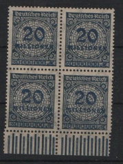 DR, Infla, 1923, Mi.- Nr.: 319 Wb (4x, vom Ur), **, 4-er- Block vom UR, jede Marke tiefstgeprüft Dr. Oechsner BPP!