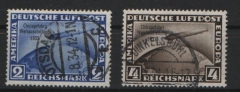 III. Reich, 1933, Mi.- Nr.: 497- 98, 2 + 4 RM-  Chikagofahrt, gestempelt, je tief(st)gepüft Schlegel BPP! Sehr selten!