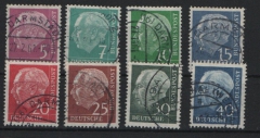BRD, 1954/57, Mi.- Nrn.: 179- /-186y + 259- 60y, Der Heuss- Lumogensatz, gestempelt, je tief(st)geprüft Schlegel BPP!