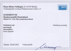 BRD, 1951, Mi.- Nr.: 130 im Or- 6er- Block, gestempelt! K.- Befund Schlegel BPP: e+e! Luxusstück, selten!