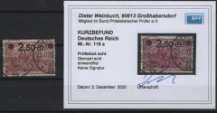 DR, Infla, 1920, Mi.- Nr.: 118 a, gestempelt, K.- Befund Weinbuch BPP: e+e! Luxusstück!