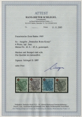 FRZ - Baden, 1949, Mi.- Nrn.: 42 A - 45 A, gestempelt, Fotoattest Schlegel BPP! e+e, Luxussatz!