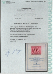 DDR, 1954, Mi.- Nr.: Bl. 10 XII z, **, aktuelles Fotoattest Mayer VP: echt und einwandfrei! Luxusstück! RR!