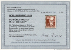 DDR, 1953, Mi.- Nr.: 341 vb XII, **, aktueller Befund Dr. Ruscher BPP: echt + ....! Kabinettstück! R!