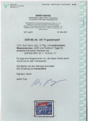 DDR, 1953, Mi.- Nr.: 347 YI, gestempelt, aktuelles Fotoattest Mayer VP: echt und einwandfrei! Luxusstück! RR!