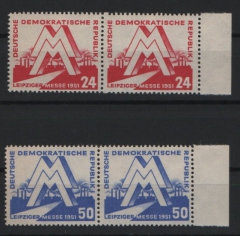 DDR, 1951, Mi.- Nrn.: 282- 83 (je 2x, im wagerechten Paar vom Sr, 282 mit FZL!), **, Qualitätsstücke!