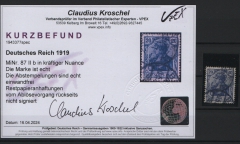 Dt. Kaiserreich, 1919, Mi.- Nr.: 87 IIb, gestempelt, mit Fotobefund Kroschel VPEX,  Echt und einwandfrei! Selten, insbesondere 1919!