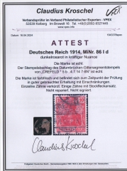 DR, Germania Friedensdruck, 1914 Mi.- Nr.: 86 I d, gestempelt, mit Fotoattest Kroschel VPEX,  Echt und ... Bedarfsstück! Sehr selten!