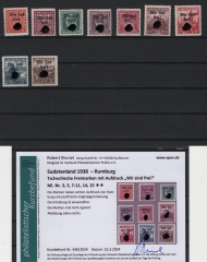 III. Reich, Dt. Bes., Sudetenland- Rumburg, 1938, Mi.- Nrn.: 3, 5, 7- 11, 14+ 15, **, Befund Brunel VPEV: e+e! Luxusstücke!