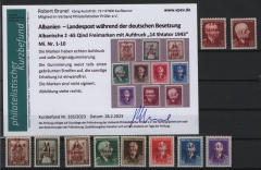 III. Reich, Dt. Bes. II. WK, Albanien, 1943, Mi.- Nr.: 1- 10, **, Befund Brunel VPEV: e+e! Kabinett- Kurzsatz!
