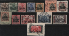 Dt. Auslandspostämter, Marokko, 1911, Mi.- Nrn.: 46- 58, gestempelt / Briefstk., Mi.- Nrn.: 57 / 58 Befund / geprüft! Selten!