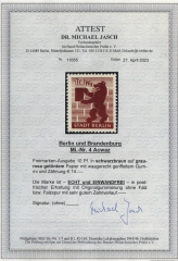 SBZ, Berlin- Brandenburg, 1945, Mi.- Nr.: 4 Acwaz, **, aktuelles Fotoattest Dr. Jasch BPP: echt und einwandfrei! Rarität