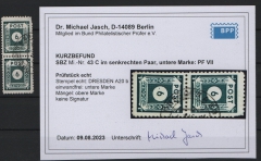 SBZ, Ost- Sachsen, 1945, Mi.- Nr.: 43 C (2x, 1x mit PlF), gestempelt, aktueller K.- Befund Dr. Jasch BPP: e + .... Bedarfsstück