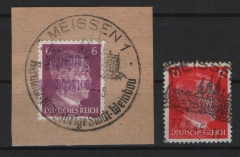 D. OST / Lokalausgaben, Meißen, Mi.- Nrn.: 6 b + 9 mit Kehraufdruck (Kopfstehend!) , gestempelt, im Michel unbekannt! Selten!