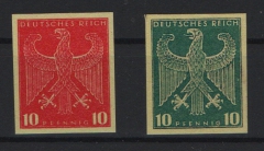 DR / Weimar, ca. 1925, Probedruck / Essays in Rot und Blaugrün, auf gelbem Papier (*)! Selten! Qualitätsstücke!