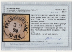 Dt. Kaiserreich, Brustschilder, 1874, Mi.- Nr.: 28, gestempelt, Befund Krug BPP: echt, repariert ...! Seltenes Stück!