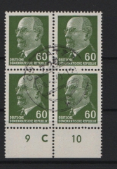 DDR, 1964, Mi.- Nr.: 1080 UR 2 im 4er- Block mit DKZ, gestempelt! Luxusstück!