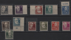 SBZ, Allgemeine Ausgaben, 1948, Mi.- Nrn.: 212- 223 + 225, je mit senkr. Borkengummi, **, je tiefstgeprüft Schönherr BPP! ! Sehr selten!