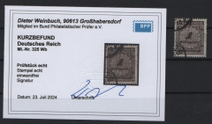 DR, Infla, 1923, Mi.- Nr.: 325 Wb, gestempelt, akt. K- Befund Weinbuch BPP: e+e! Qualitätsstück!